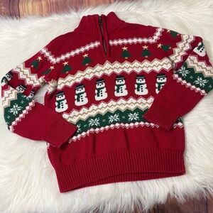 The Children’s Place Red Snowman Fair Isle Quarter Zip Sweater -Boys Size 7/8